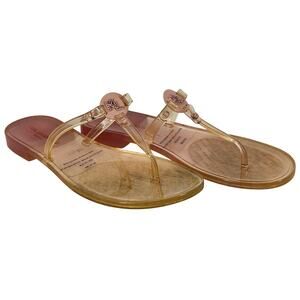 KARL LAGERFELD WYLDA WOMEN'S CRADLE PINK CRYSTAL LOGO CLEAR SANDAL SIZE 8M/38.5B
